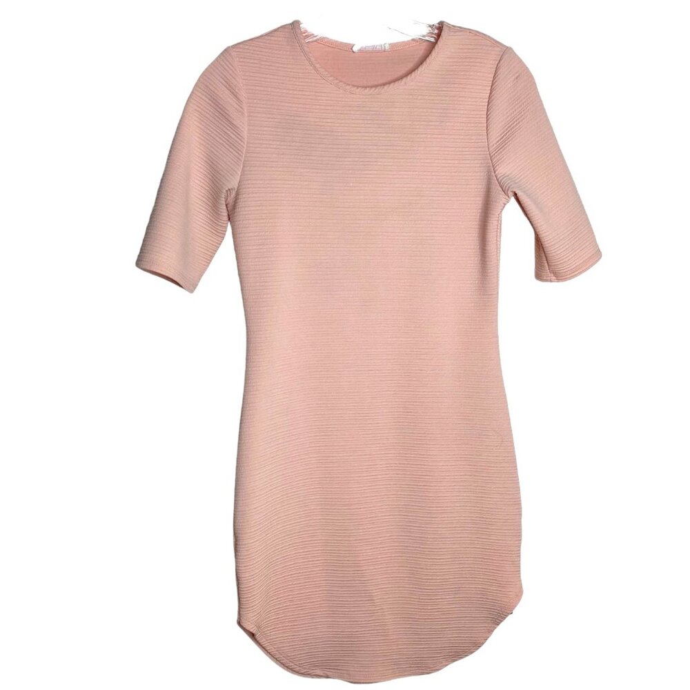 A'GACI Womens Pink Textured Knit Curved Hem Sheath Dress Size M Coquette Barbie